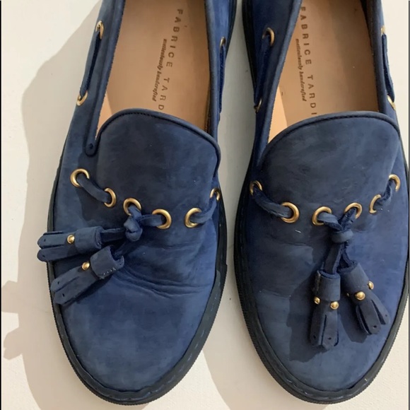 Fabrice Tardieu slip on moccasin shoes Italy 36 Blue Leather Handcrafted Woman - Picture 4 of 8